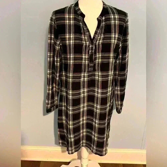 GARNET Hill 6 Black Plaid Organic Cotton Long Sleeve Pop Over Tunic Shirt Dress - Picture 3 of 8